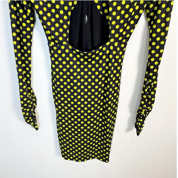 Le Superbe Elastica Black Yellow Neon Polka Jersey Mini Dress Cut Out Back XS - Picture 7 of 14